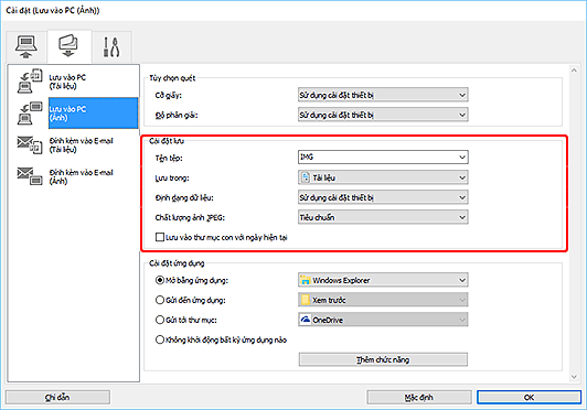 hình: Hộp thoại Cài đặt